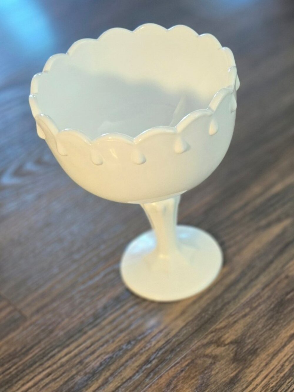 INDIANA Glass Co. Milk Glass Pedestal Compote w/ Teardrop Pattern